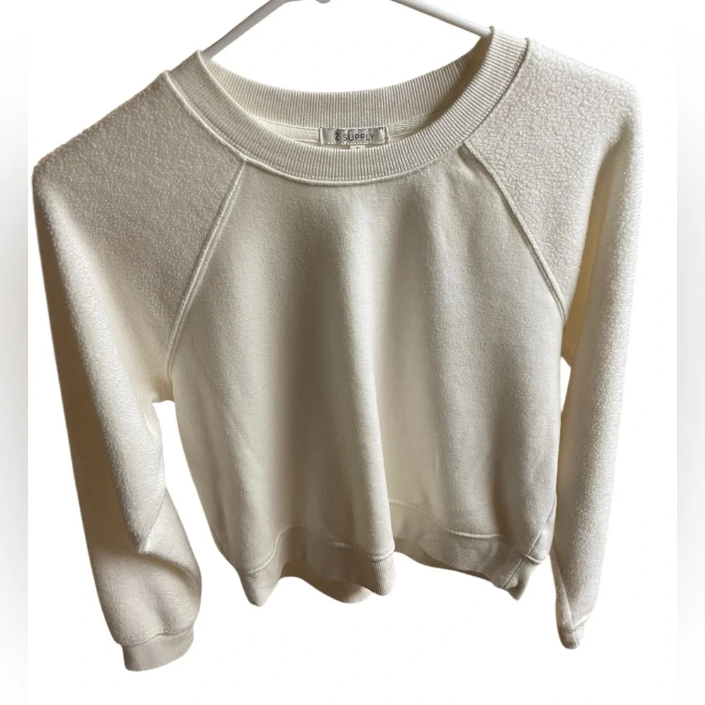 Z Supply Cream Ivory Boxy Cropped Sweatshirt Rayon Blend Crew Neck Small Soft